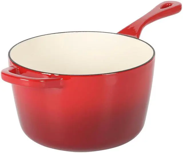 Alt view image 2 of 6 - Crock-Pot Artisan 3 Quart Enameled Cast Iron Saucepan with Lid in Red and Gold