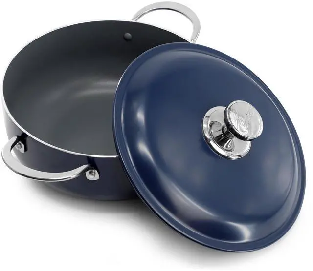 Alt view image 2 of 6 - Oster Cartagena 3.8 Quart Nonstick Aluminum Caldero with Lid in Dark Blue