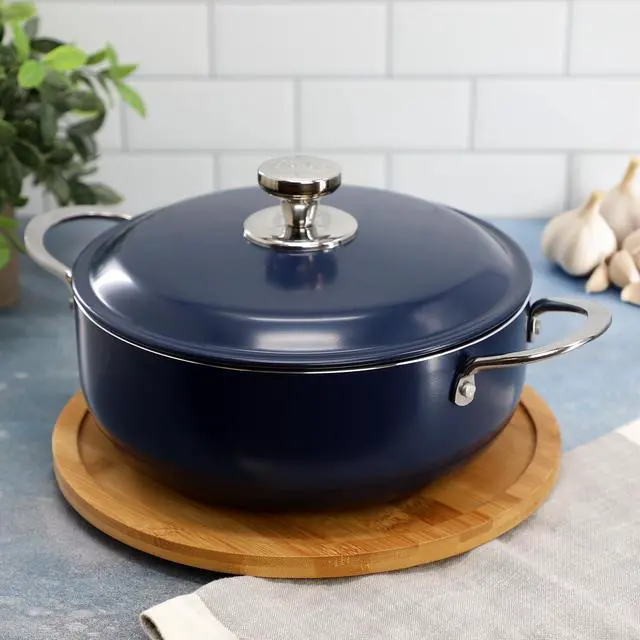 Alt view image 6 of 6 - Oster Cartagena 3.8 Quart Nonstick Aluminum Caldero with Lid in Dark Blue