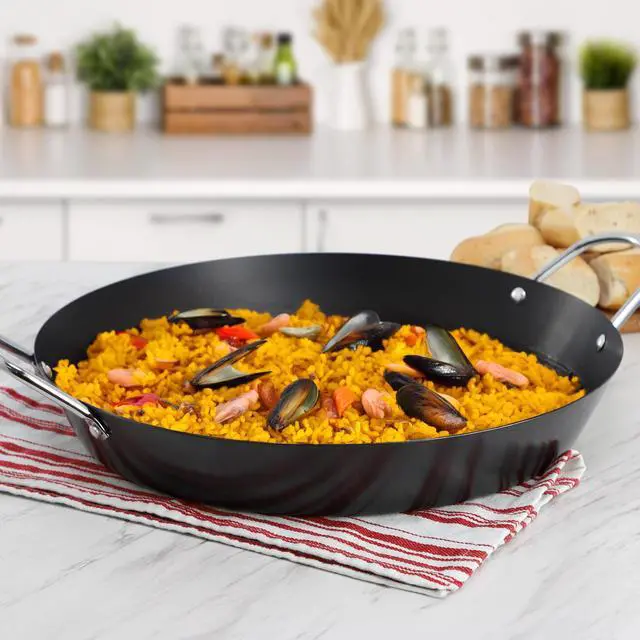 Alt view image 4 of 4 - Oster Smithfire 16 Inch Nonstick Carbon Steel Paella Pan in Dark Gray