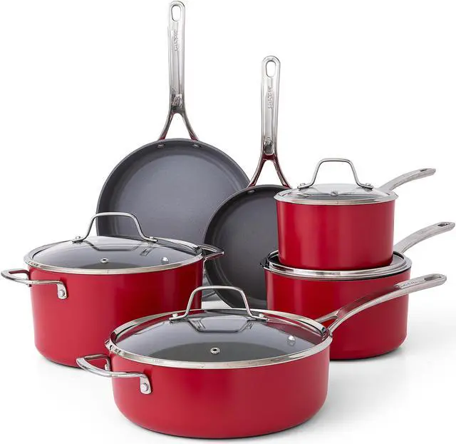 Main image of Sur La Table Angelie 10 Piece Nonstick Ceramic Enameled Aluminum Cookware Set in Matte Brick