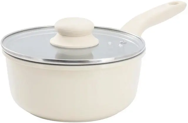 Main image of Gibson Home Barnsdall 2 Quart Ceramic Nonstick Aluminum Saucepan in Ivory with Lid
