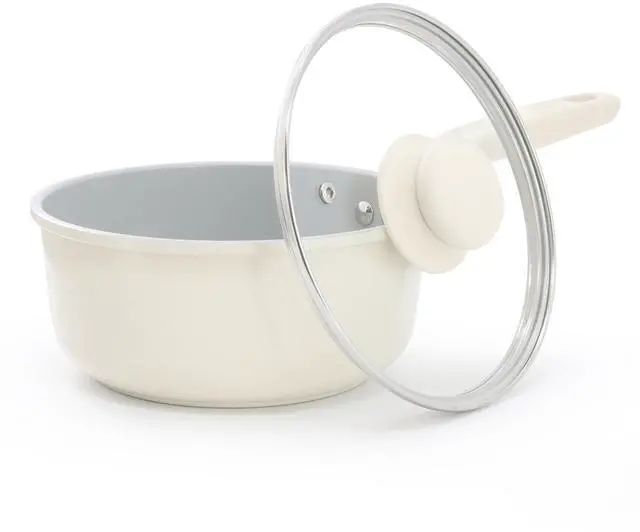 Alt view image 2 of 5 - Gibson Home Barnsdall 2 Quart Ceramic Nonstick Aluminum Saucepan in Ivory with Lid