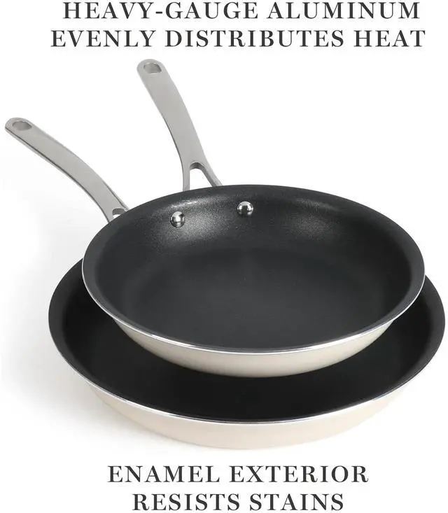 Alt view image 4 of 5 - Martha Stewart Lockton 2 Piece Aluminum 10 Inch and 12 Inch Frying Pan Set in Linen