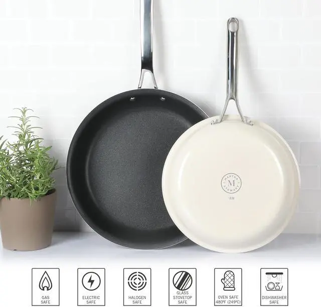 Alt view image 3 of 5 - Martha Stewart Lockton 2 Piece Aluminum 10 Inch and 12 Inch Frying Pan Set in Linen