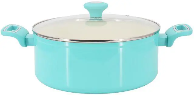 Alt view image 2 of 7 - Martha Stewart Everyday Rexford 8 Piece Ceramic Nonstick Aluminum Cookware Set in Teal