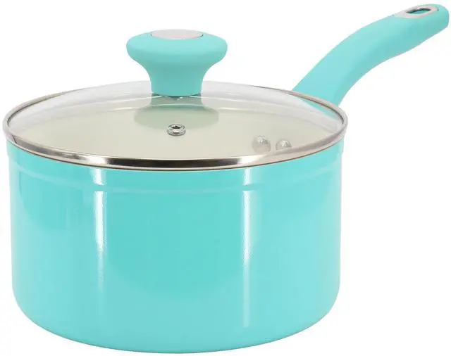 Alt view image 3 of 7 - Martha Stewart Everyday Rexford 8 Piece Ceramic Nonstick Aluminum Cookware Set in Teal