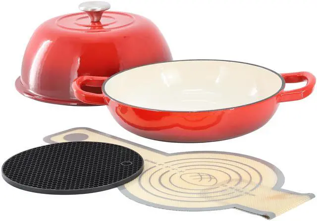 Alt view image 2 of 7 - MegaChef 6 Quart Enameled Cast Iron Bread Pot in Red with Baking Mat