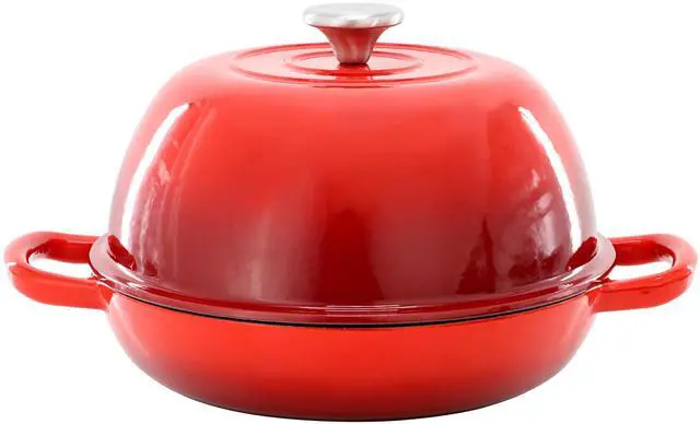 Alt view image 3 of 7 - MegaChef 6 Quart Enameled Cast Iron Bread Pot in Red with Baking Mat