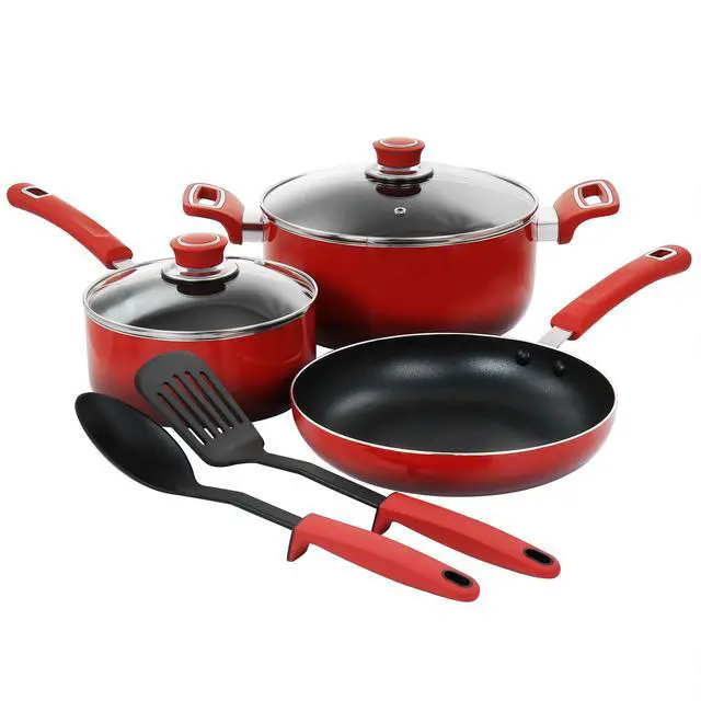 Main image of Oster 7 Piece Non Stick Aluminum Cookware Set in Red
