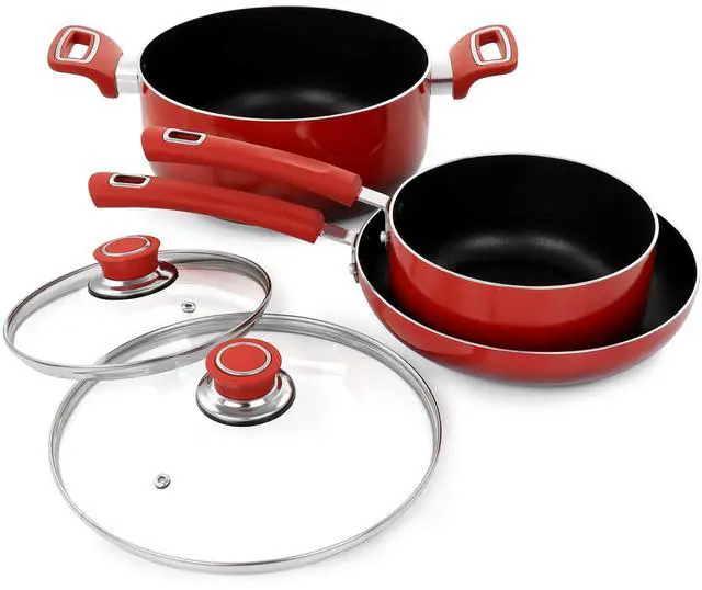 Alt view image 2 of 8 - Oster 7 Piece Non Stick Aluminum Cookware Set in Red