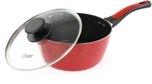 Alt view image 2 of 6 - Oster Claybon 2.2 Quart Nonstick Saucepan With Lid in Speckled Red