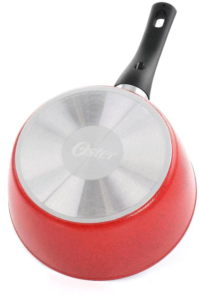 Alt view image 5 of 6 - Oster Claybon 2.2 Quart Nonstick Saucepan With Lid in Speckled Red