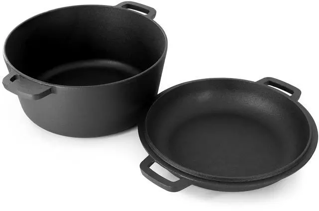 Alt view image 3 of 7 - MegaChef 5 Quart Pre-Seasoned 2-in-1 Cast Iron Dutch Oven and Skillet