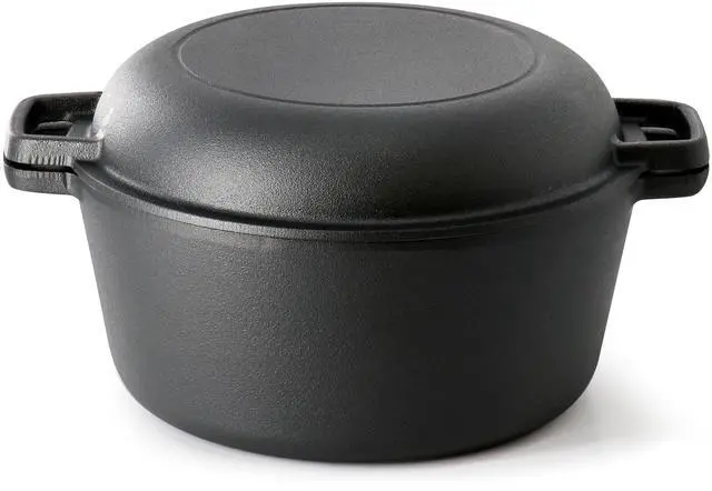 Alt view image 4 of 7 - MegaChef 5 Quart Pre-Seasoned 2-in-1 Cast Iron Dutch Oven and Skillet