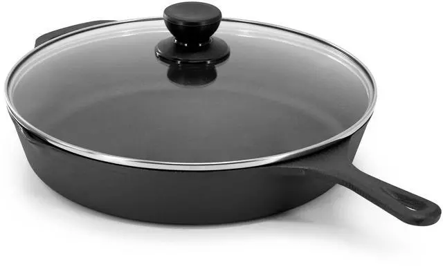Alt view image 4 of 7 - MegaChef 12 Inch Pre-Seasoned Cast Iron Skillet with Tempered Glass Lid