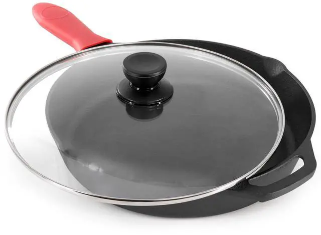 Alt view image 3 of 7 - MegaChef 12 Inch Pre-Seasoned Cast Iron Skillet with Tempered Glass Lid