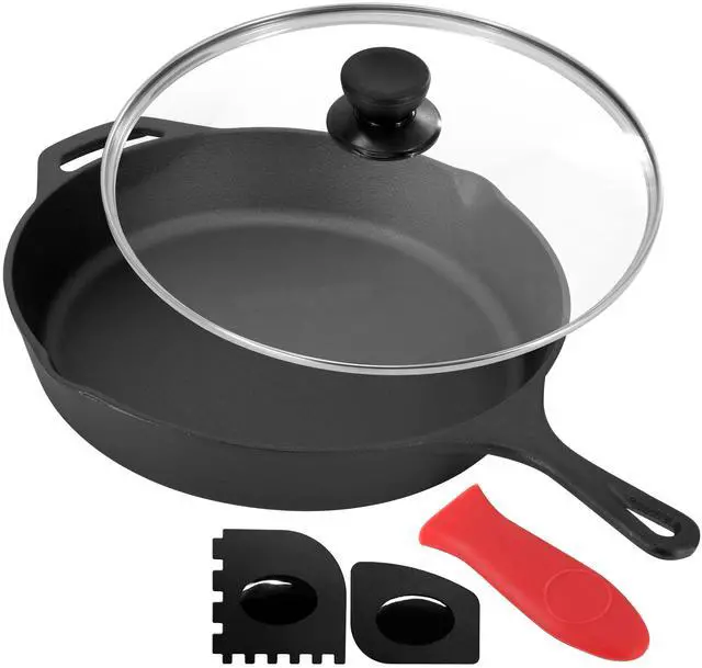Alt view image 2 of 7 - MegaChef 12 Inch Pre-Seasoned Cast Iron Skillet with Tempered Glass Lid