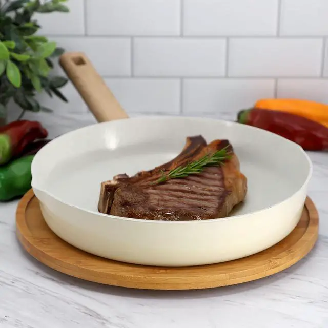 Alt view image 6 of 6 - Gibson Home Marbleton Ceramic Nonstick Alumium 11 Inch Frying Pan in Cream