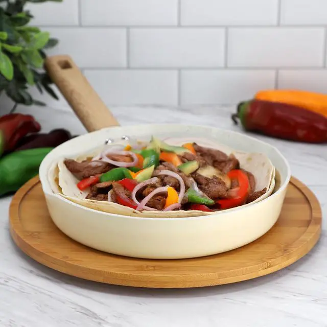 Alt view image 6 of 6 - Gibson Home Marbleton Ceramic Nonstick Alumium 9.5 Inch Frying Pan in Cream