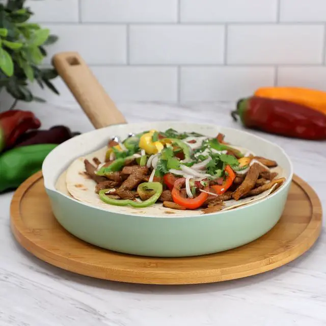 Alt view image 6 of 6 - Gibson Home Marbleton Ceramic Nonstick Alumium 9.5 Inch Frying Pan in Mint