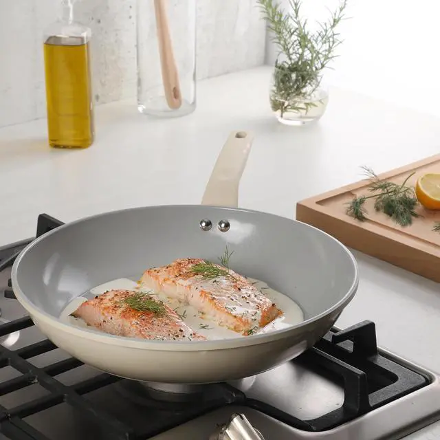 Alt view image 5 of 5 - Gibson Home Barnsdall 12 Inch Nonstick Aluminum Frying Pan in Linen