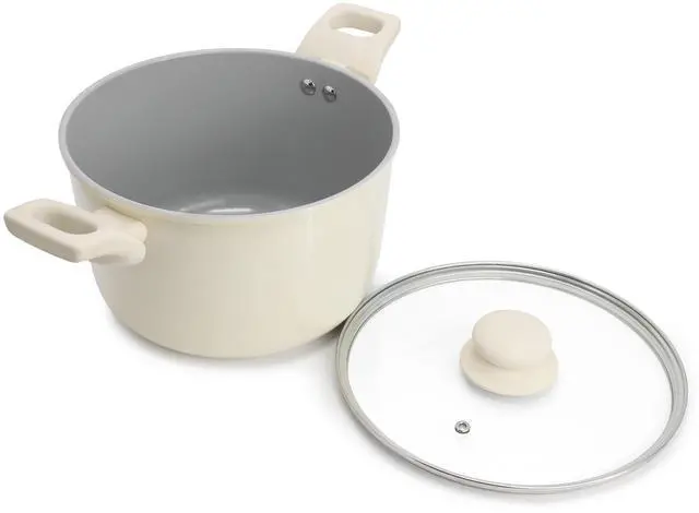 Alt view image 2 of 5 - Gibson Home Barnsdall 5 Quart Ceramic Nonstick Aluminum Stock Pot with Lid in Cream