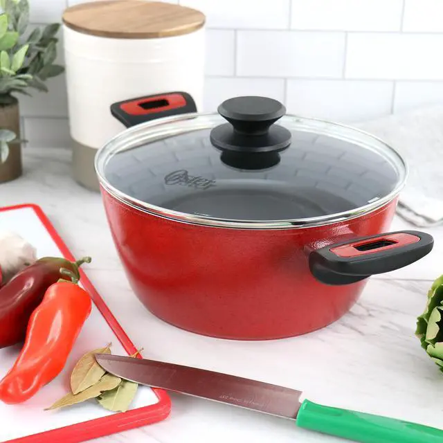 Alt view image 5 of 5 - Oster Claybon 4.3 Quart Dutch Oven With Lid in Speckled Red