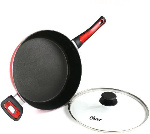Alt view image 2 of 6 - Oster Claybon 3.8 Quart Nonstick Saute Pan With Lid in Speckled Red