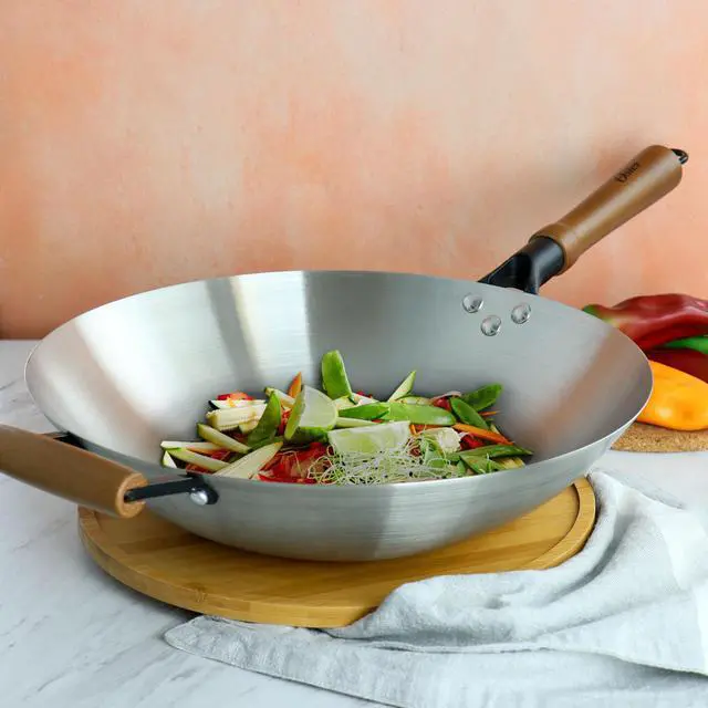 Alt view image 6 of 6 - Oster Sangerfield 14in Stainless Steel Flat Bottom Wok with Wooden Handles