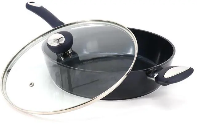 Alt view image 2 of 7 - Oster Hawke 3.9 Quart Ceramic Nonstick Aluminum Saute Pan with Lid in Dark Blue