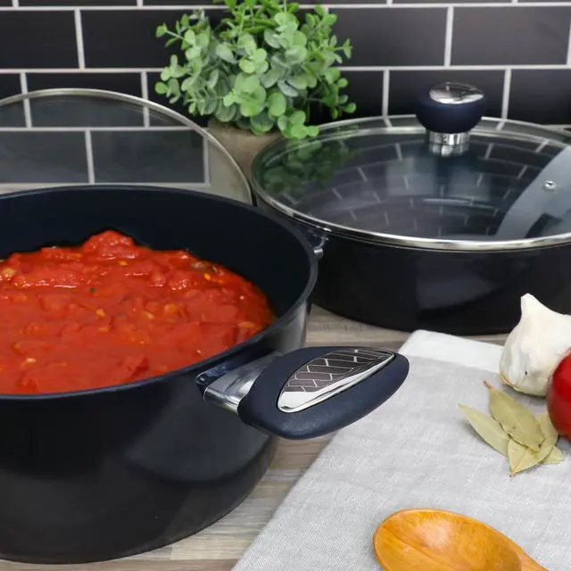 Alt view image 5 of 5 - Oster Hawke 4.2 Quart Ceramic Nonstick Aluminum Dutch Oven with Lid in Dark Blue