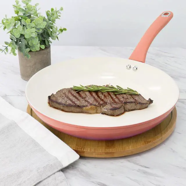 Alt view image 6 of 6 - Martha Stewart Everyday Rexford 9.5 Inch Ceramic Nonstick Aluminum Frying Pan in Coral