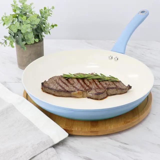 Alt view image 6 of 6 - Martha Stewart Everyday Rexford 9.5 Inch Ceramic Nonstick Aluminum Frying Pan in Soft Blue