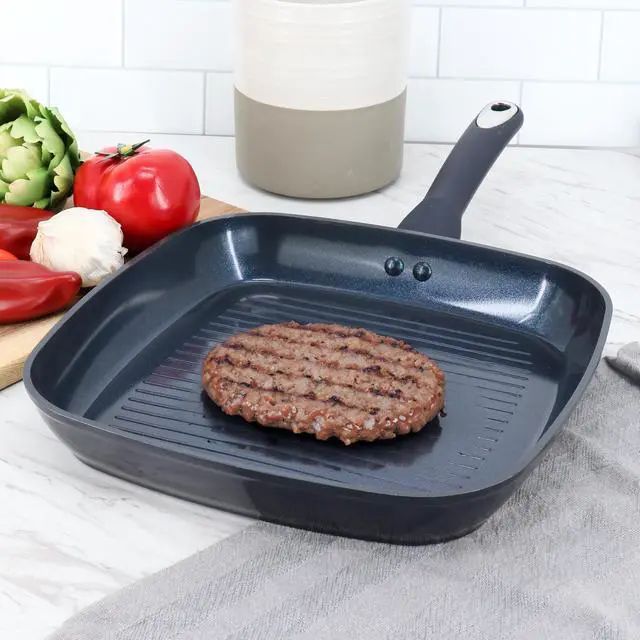 Alt view image 6 of 6 - Oster Hawke 11 Inch Square Ceramic Nonstick Aluminum Grill Pan in Dark Blue
