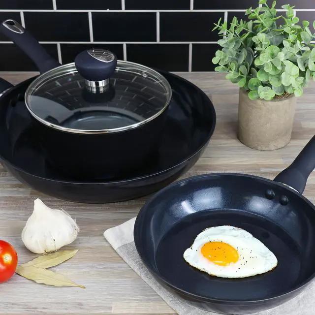 Alt view image 6 of 6 - Oster Hawke 9.5 Inch Ceramic Nonstick Aluminum Frying Pan in Dark Blue