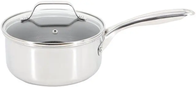 Alt view image 3 of 5 - Oster Modessa 2.5 Quart Nonstick Triply Stainless Steel Saucepan and Lid with Honeycomb Design in Silver