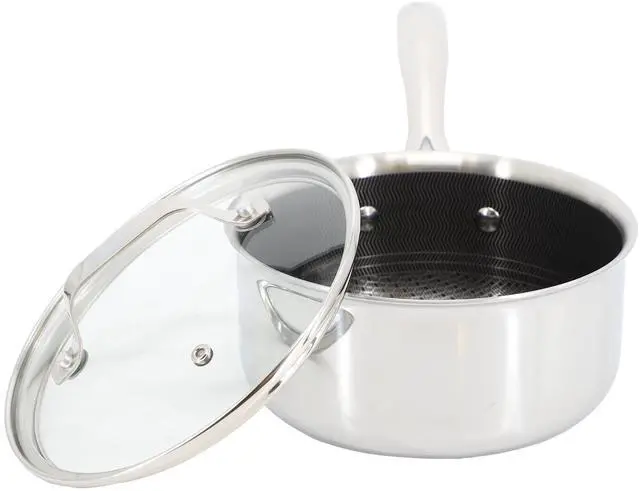 Alt view image 2 of 5 - Oster Modessa 2.5 Quart Nonstick Triply Stainless Steel Saucepan and Lid with Honeycomb Design in Silver