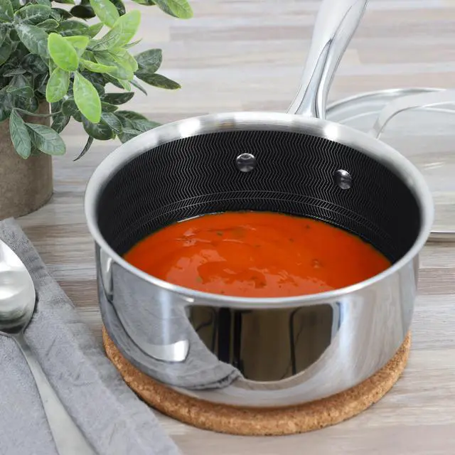 Alt view image 5 of 5 - Oster Modessa 2.5 Quart Nonstick Triply Stainless Steel Saucepan and Lid with Honeycomb Design in Silver
