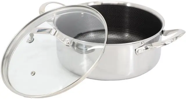 Alt view image 2 of 6 - Oster Modessa 4.5 Quart Nonstick Triply Stainless Steel Dutch Oven with Honeycomb Design in Silver