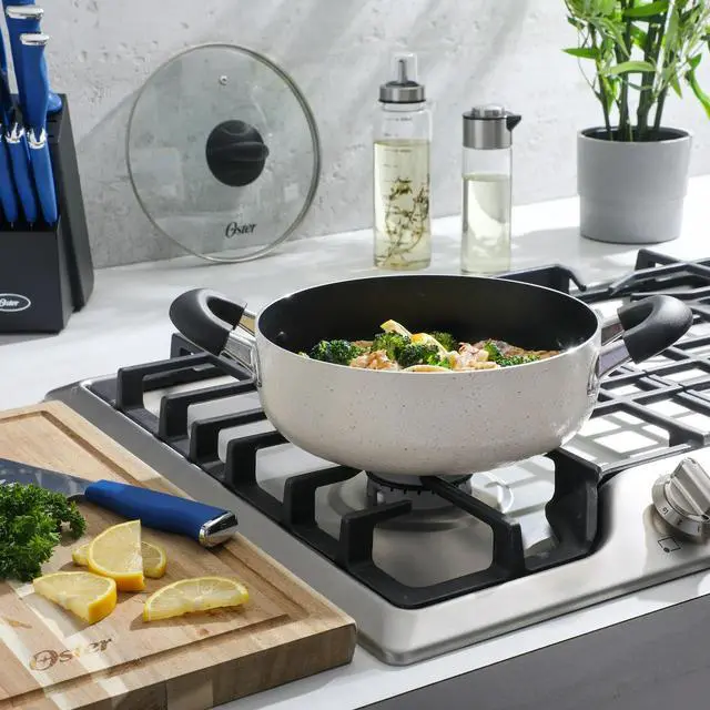 Alt view image 6 of 6 - Oster Clairborne 6.9 Quart Nonstick Aluminum Caldero with Lid in Linen