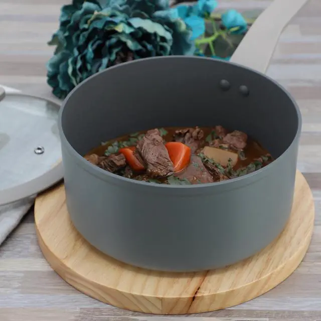 Alt view image 6 of 6 - Oster Ambrose 3 Quart Nonstick Aluminum Saucepan with Lid in Matte Grey