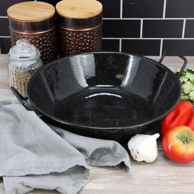 Alt view image 4 of 4 - Oster Castillo 12 Inch Enamel on Steel Paella Pan in Speckled Black