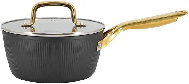 Alt view image 2 of 7 - Oster Abbottsford 2.5 Quart Nonstick Aluminum Saucepan with Glass Lid in Black