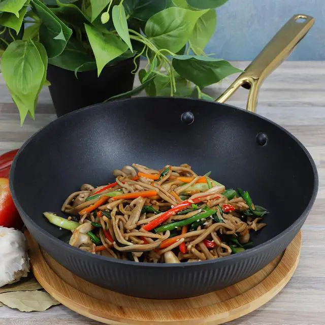 Alt view image 6 of 6 - Oster Abbottsford 11 Inch Nonstick Round Aluminum Wok in Black