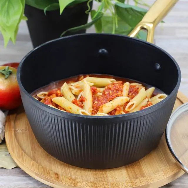 Alt view image 7 of 7 - Oster Abbottsford 2.5 Quart Nonstick Aluminum Saucepan with Glass Lid in Black