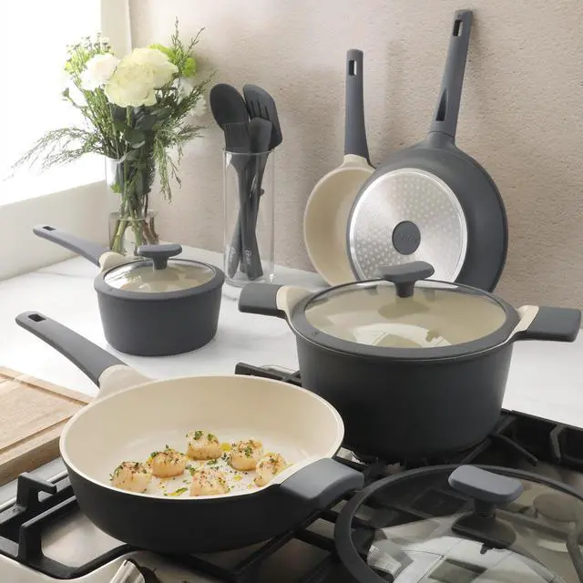 Alt view image 6 of 7 - Oster Rooney 5 Quart Ceramic Nonstick Cast Aluminum Dutch Oven with Lid in Grey