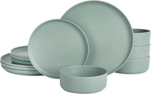 Main image of Gibson Home Canyon Crest 12 Piece Stackable Melamine Dinnerware Set in Sage