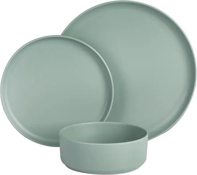 Alt view image 2 of 7 - Gibson Home Canyon Crest 12 Piece Stackable Melamine Dinnerware Set in Sage