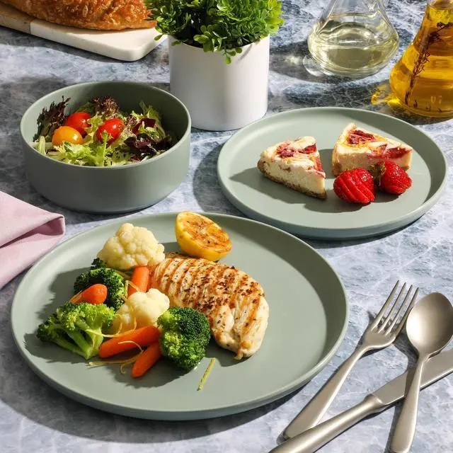 Alt view image 4 of 7 - Gibson Home Canyon Crest 12 Piece Stackable Melamine Dinnerware Set in Sage